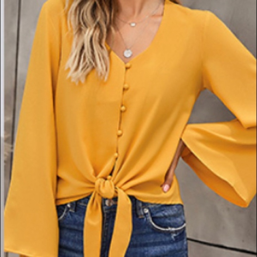 NWOT Button down tie front blouse - Picture 1 of 9